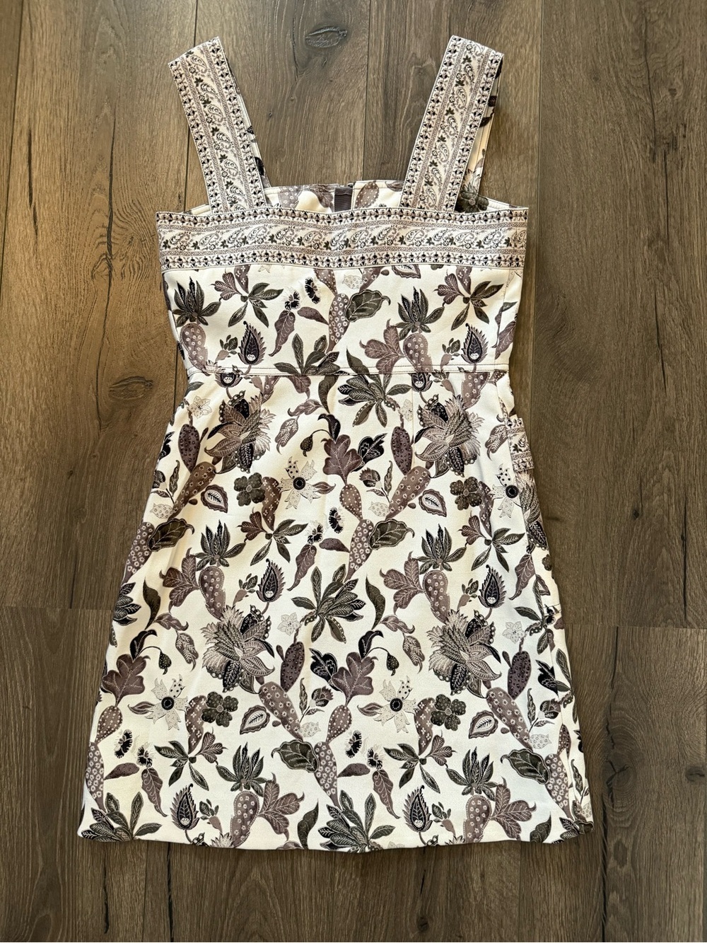 Tory Burch Botanical Print Mikado Apron Dress Floral Zip Front Sleeveless Size 2 - Picture 2 of 9